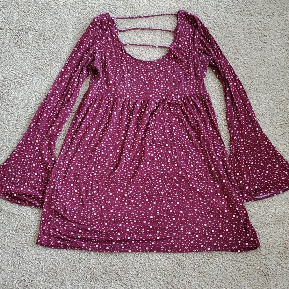 Floral baby doll bell-sleeved dress
